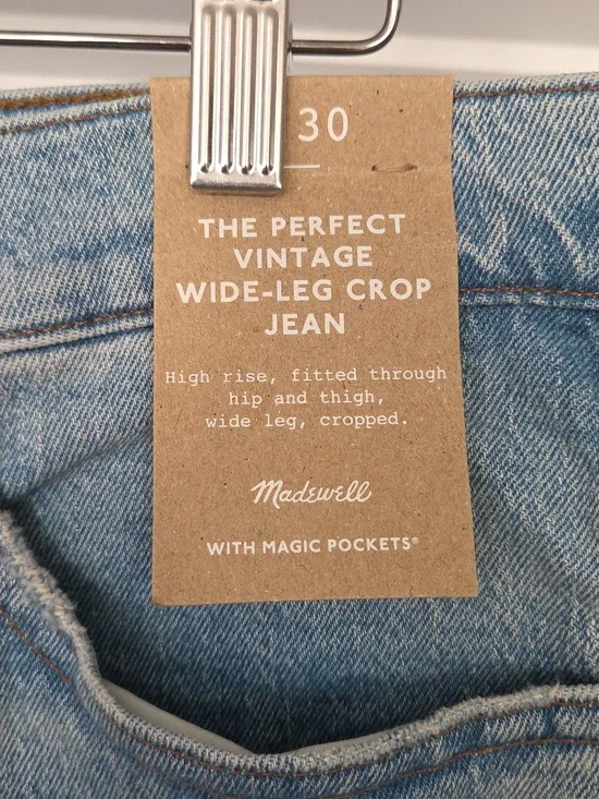 NWT Madewell The Perfect Vintage Wide-Leg Crop Jean, Size 30 - Picture 2 of 13